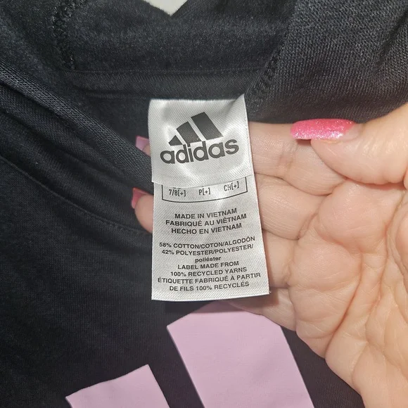 adidas Big Girls Fleece Hoodie Size Small Black and Pink - Picture 4 of 8